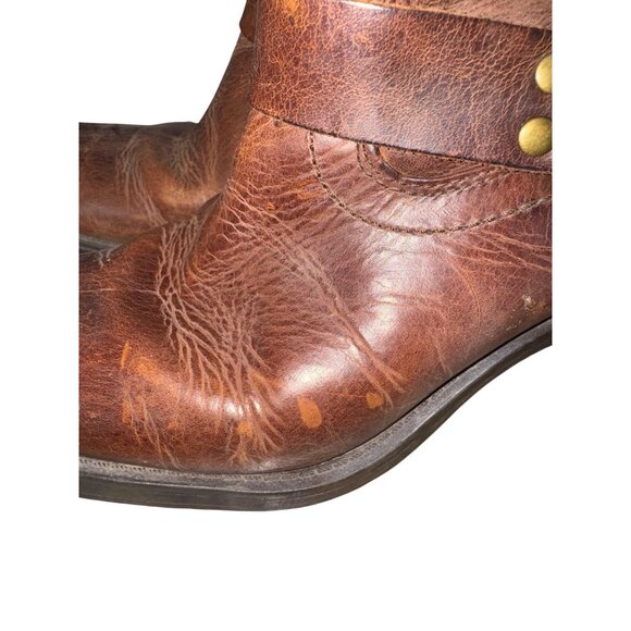 VTG Mossimo Supply Womens 9 Brown Leather Western Harness Moto Biker Boots Boho - Picture 11 of 14